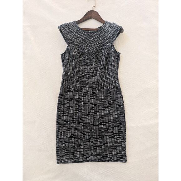 Ann Taylor Shift Dress Size 2 Blue White Cap Sleeve Zip Back Stretchy Formal NEW - Picture 3 of 12